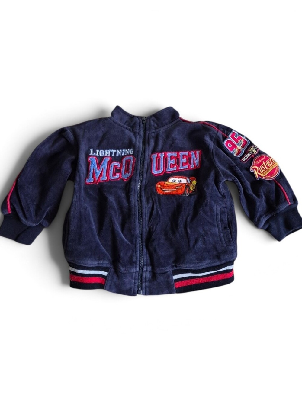 Disney Pixar Cars Lightning McQueen Winter  Zip Up Velour Sweashirt Size 18mo